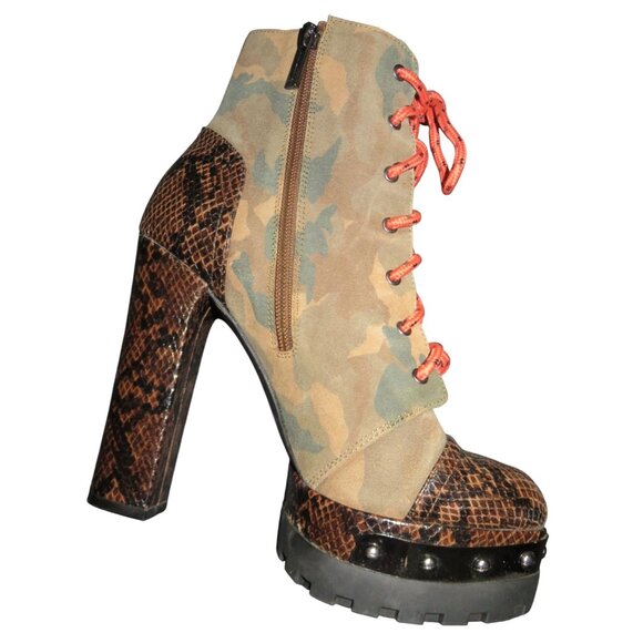 Jessica Simpson Irella Platform Studded Snakeskin Embossed Leather & Camo Combat - Picture 8 of 10